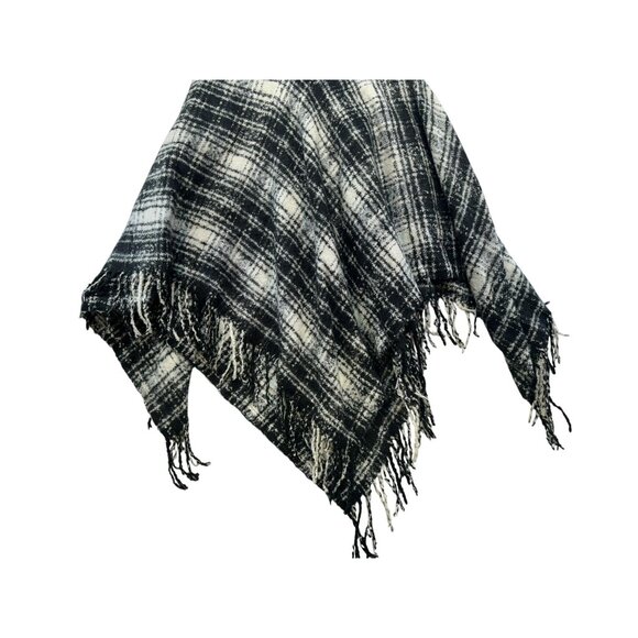 Lauren Ralph Lauren Womens Black & White Plaid Fringe Poncho - Picture 8 of 9